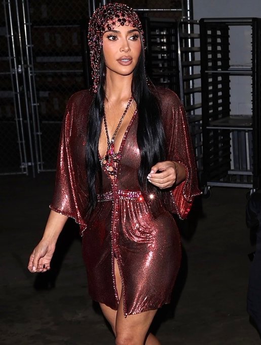 Kim Kardashian Wears Bold Archival Paco Rabanne 1996 Dress in Green and Red for Her Birthday 5 Kim Kardashian Leaves Her Birthday in Red in the Same Archival Paco Rabanne Dress, Styled by Law Roach